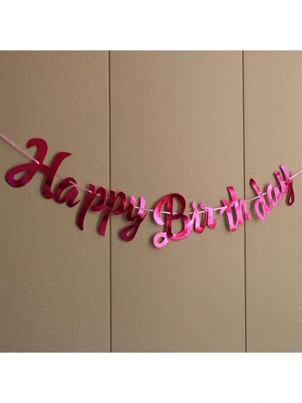 Nuevo estandarte de mesa con superficie de espejo color oro rosa con texto "Feliz Cumpleaños" para decoración de cumpleaños