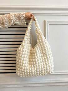 1pc Personalized Cloud Pleated Women Shoulder Bag, Fashion Versatile Handbag For Work Commute Underarm Bag, Lightweight Portable Storage Bag, Embroidered Name Bridesmaid Gift, Multifunctional Tote Bag, Suitable For Daily Use, Can Be Given As Gifts To Family, Friends, Mothers, For Mothers Day, Valentine's Day, Nurses Day, Teachers Day, Christmas, Personalized Birthday Gift