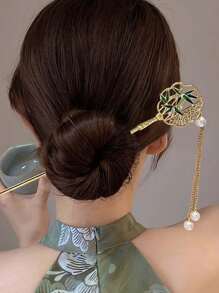 1 Peça Presilha de Cabelo Retrô com Borlas, Acessório de Cabelo Elegante Decorado com Pérolas e Cristais, Garra de Coque de Alta Qualidade para Mulheres e Meninas, Clipe de Coque Estilo Chinês Hanfu, Fixador de Coque, Ornamento de Cabelo de Liga, Pino de Cabelo, Formador de Coque, Peça de Cabelo, Presilhas para Arrumação de Cabelo