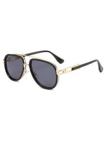 1pc Men's New Double-Bridge Classic Business & Vintage Pilot Style Gradient Color Full Frame Fashion Fashion Glasses, Suitable For Daily Use