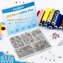 250 Pcs Assorted Size Safety Pins - Small & Large Safety Pins Clothes, Sewing Pin Kit Crafts Decors, Sewing Supplies Heavy Duty, Silver