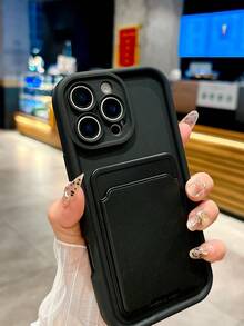 1pc Card Holder Design Phone Case, Solid Color, Anti-Drop Full Cover Lens Protection, Elegant Smartphone Case Compatible With Samsung Galaxy And Compatible With IPhone Models Waterproof Shockproof Scratch Resistant - Multicolor - View 5