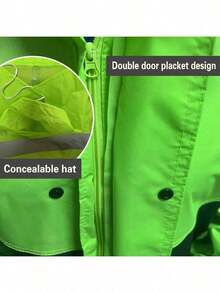 1 套优质加厚双层透气雨衣和裤子，骑行/徒步旅行，带帽，反光条，防水 - 綠色 - 查看 7