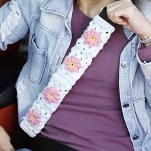 onEternal Hand-Knitted Cute Puff Steering Wheel Cover And Seatbelt Covers Car Accessories Set