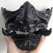 1 件面具魔鬼武士歌舞伎般若魔鬼半脸面具角色扮演魔鬼般若面罩般若鬼半脸罩胖鬼脸獠牙面具 - 彩色 - 查看 4