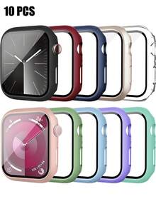 10 件男女款 PC + 钢化玻璃全框保护壳，防震时尚表壳，兼容 38/40/41/42/44/45/46/49 毫米，兼容 Ultra/SE/Series 10/9/8/7/6/5/4/3/2/1，智能手表配件