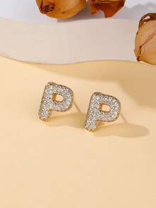 1 对泡泡首字母耳钉精致泡泡方晶锆石 26 个字母 A-Z 个性化名字耳钉情人节珠宝生日礼物适合女士和女孩 - 大號字母耳環 - 查看 19