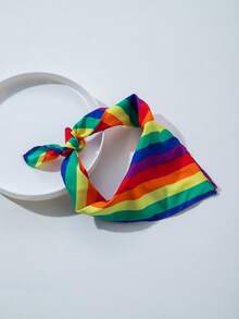 1条彩虹条纹优雅头巾，适合日常佩戴和骄傲月时尚发饰，女士发带，夏季头巾，假日旅行必备。 - 彩色 - 查看 4