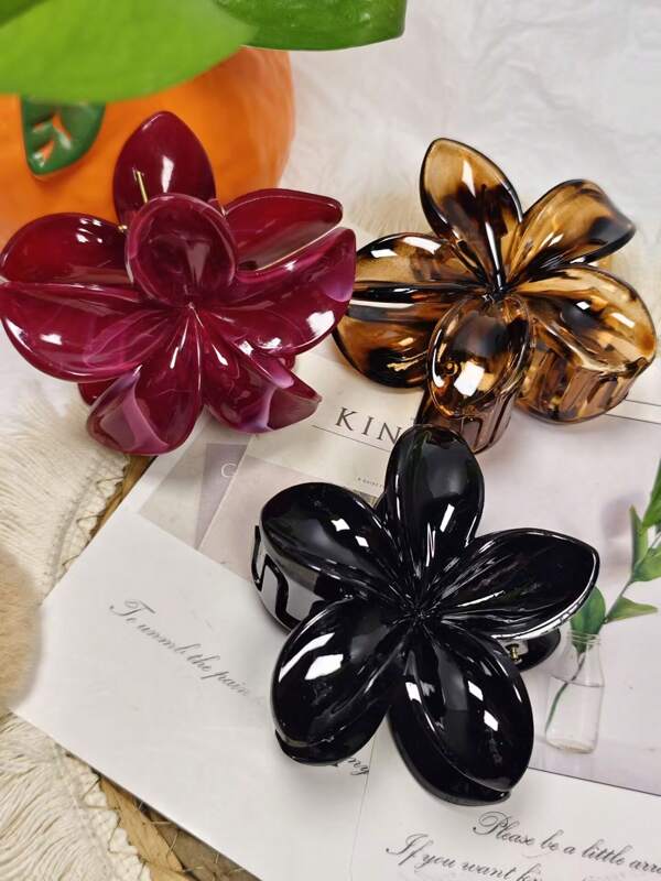 3pcs/1pc Women's 8cm/3.15in Black Leopard Print & Red Flower Shaped Elegant Plastic Hair Clip, Fashionable, Versatile, High-Quality, Minimalist, Suitable For Daily, Party, Work, Travel, Hairstyling, Face Washing, Makeup, Outfit Matching Hair Claws Claw Clips Hair Clips Hair Jaw Clip Hair Clamps Hair Clutch Hair Catcher Clip Hair Accessories