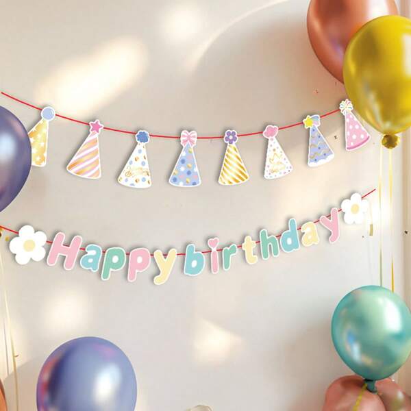 1 Stück Makronen-farbener Girlanden-Banner für Geburtstagsparty, dekorativer bunter Geburtstagshut, Papiermaterial