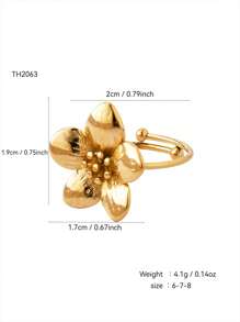 1 pieza Anillo elegante y vintage con diseño de flor chapado en oro de 18K de acero inoxidable, accesorio de moda sofisticado adecuado para verano, playa, viajes, trabajo, uso diario y fiestas para mujer
