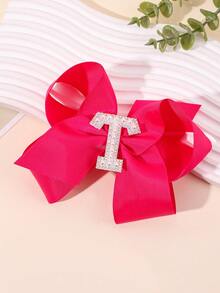 1 pieza Clip de pelo con perla y lazo con brillo con letras de la A a la Z, clip grande hacia arriba, adecuado para niñas, accesorio de pelo para niños, regalo - Rosa Fucsia - Ver 26