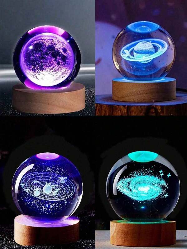 1pc Solar System Crystal Ball Lamp Made Of Crystal 6cm 3D Galaxy Ball Led Night Light Solar System Space Themed Crystals Solar System Crystal Night Light For Indoor Decorative Lighting