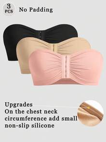 3pcs Front Buckle Bras, Strapless Seamless Bras, Wireless & Backless Bras, Tube Tops - Multicolor - View 1