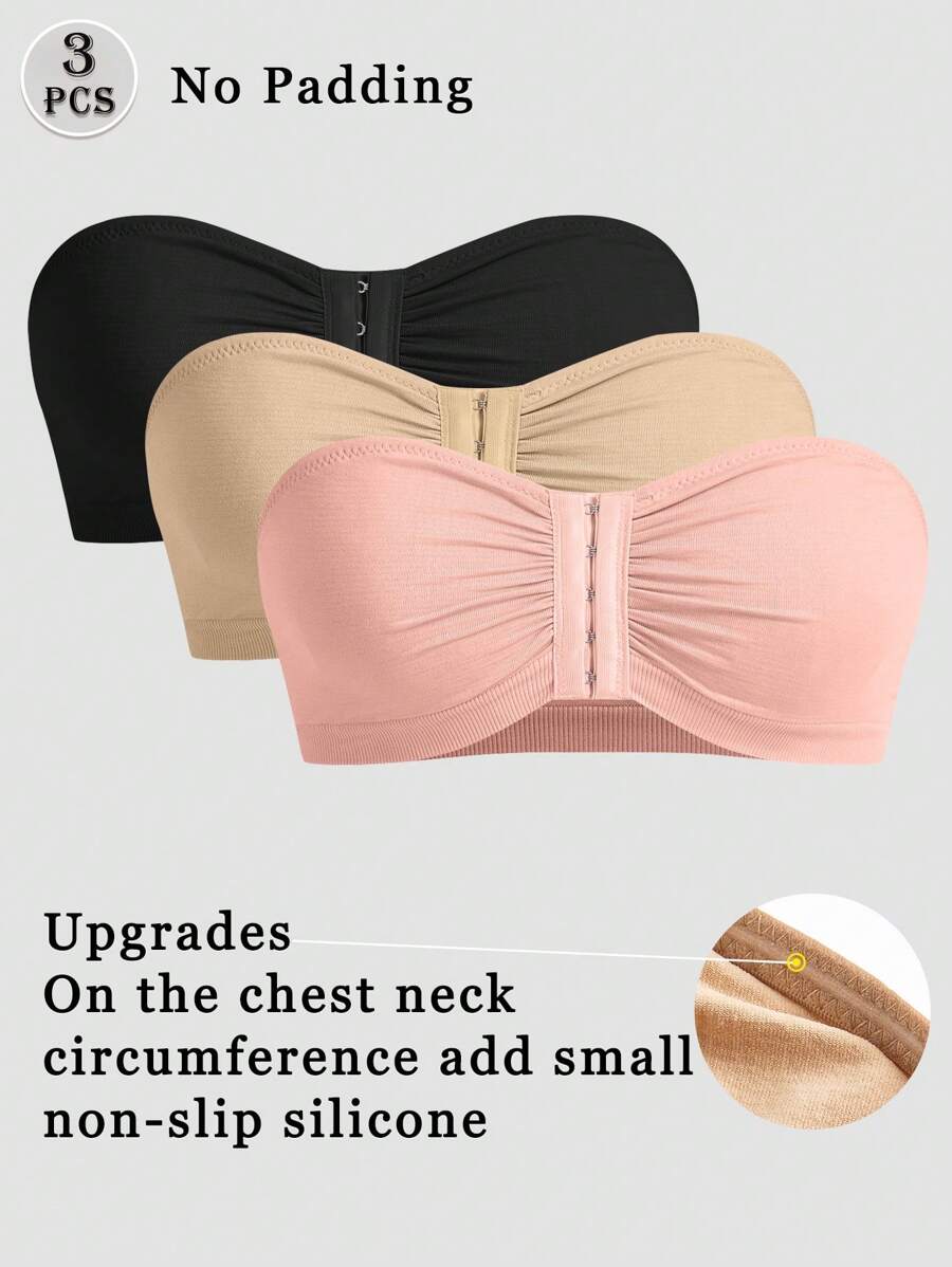 3pcs Front Buckle Bras, Strapless Seamless Bras, Wireless & Backless Bras, Tube Tops - Multicolor - View 1