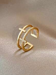 5pcs Set Copper Micro-Inlaid Zirconia Geometric Elegant Rings, Suitable For Party, Wedding, Bride, Holiday, Gathering, Everyday Wear