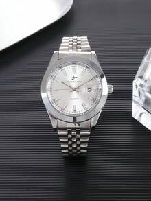 RICECGO Men's Classic Quartz Watch, Business Style, Round Dial, Calendar Function, Stainless Steel Strap, Suitable For Daily Wear, Ideal Gift For Birthday Or Special Occasions, Also An Affordable Back-To-School Watch