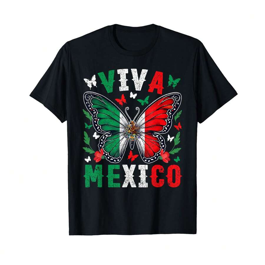 Mexican Independence Day Butterfly Viva Mexico Women Girl T-Shirt* GR Teacher Gifts - Black - View 1