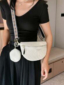 时尚腰包/胸包，简约风格学生包，返校包 - 白色 - 查看 3