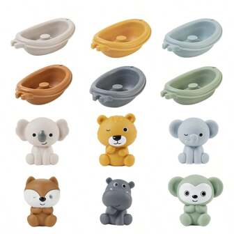 Jouets de bain flottants, bateaux de bain pour bébé - Souples, compressibles et flottent sur l'eau, marionnettes de doigt en silicone pour le bain pour les tout-petits, jouets de baignoire pour animaux pour les garçons et les filles (les couleurs et les détails sont aléatoires)