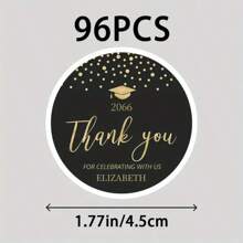 48/96 件定制毕业感谢贴纸 - 个性化姓名和年份设计，优雅的黑色和金色毕业帽主题，耐用的聚丙烯信封标签，用于毕业庆典、毕业派对装饰、庆典配件、精致的排版、高品质印刷，适用于学校用品、返校