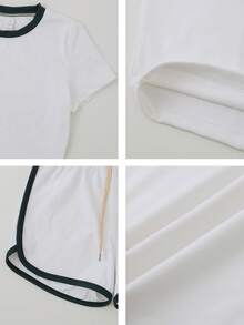 NcmRyu 1套抽绳腰部撞色塑身短袖短裤运动套装