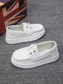 1 Pair Classic Stitching Slip-On Loafers For Teens & Kids, White (Run Small), Breathable Non-Slip Soft Sole, Casual Sneakers For Boys & Girls, Suitable For School & Daily Wear - White - View 7
