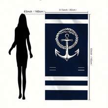 大号海军蓝锚印花沙滩巾 - 速干防沙超柔软超细纤维，现代矩形设计，适合泳池、度假和露营，池畔配件光滑图案速干面料，沙滩毯海滩必需品