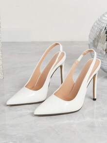 Women Shiny Patent Leather High Heels, 2025 New Design White Fashionable Ladies Pumps