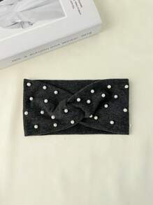 Damen Haarband mit Kunstperlen Dekor - minimalistisches und elegantes Design, weiches und warmes Material, 6 Farben (Navy Blau/Schwarz/Burgund/Rosa/Beige/Grau), passend für Lässig- und Formelle Anlässe, modischer Haarschmuck, klassisches Schleifen Design, bequeme Haraccessoire, klassische Haarbänder