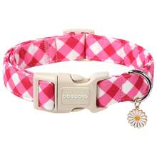 DOGWONG Colorful Checkered Dog Collar - Adjustable Plaid Pet Collar For Small, Medium & Large Dogs | Cute Boy/Girl Design, Durable & Stylish - Blue Checkered - ô vuông màu xanh - Xem 4