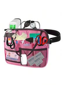 Nurse Fanny Pack With Tape Holder , Multi Compartment Medical Gear Pocket Nurse Organizer Belt Bag , Apron Hip Bag Utility Waist Pack For Stethoscopes Bandage Scissors Supplies ( Black/Pink ) - Pink - View 2