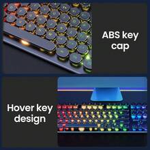 EWEADN 打字机游戏键盘 104 键有线复古朋克圆形键帽带蓝色背光 USB 有线电脑外接键盘适用于游戏和办公适用于 Windows 笔记本电脑白色