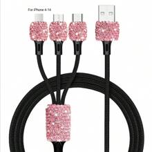 1 pièce Chargeur de voiture 2-en-1/8-en-1 avec strass, câble de charge 3-en-1 avec strass, charge rapide, Type C, USB, adaptateur de voiture, compatible avec Apple, téléphone, caméra de tableau de bord, iPad, GPS, cadeau pour les vacances/anniversaire