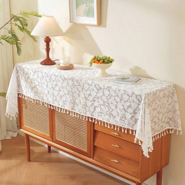 1 Lace Tulle With Tassels Tablecloth Chest Of Drawers Sideboard Long Cover Towel