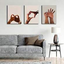 3 piezas de obras de arte de pared de pareja negra tomados de la mano, impresión en lienzo, pósteres de amor, decoración romántica sencilla, arte de pared enmarcado para el Día de San Valentín para el dormitorio, sala de estar u oficina