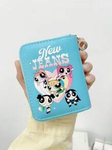 THE POWERPUFF GIRLS Minimalist Cute Cartoon Police Woman Zipper Short Wallet Small Compact Card Holder Coin Purse Fashionable Unisex For Women Wallet Mini Wallet Purse Wallet Small Wallet Cute Wallet