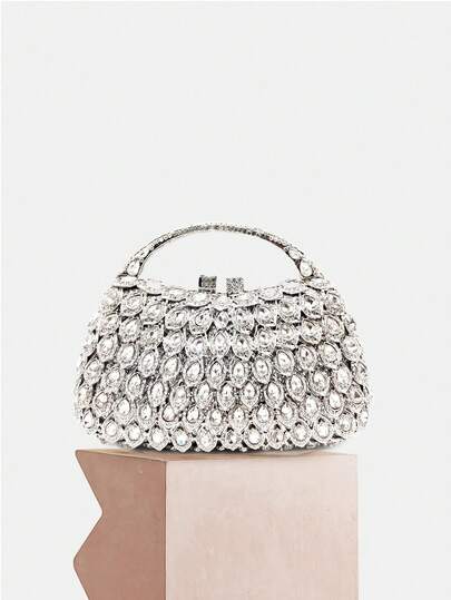 新款女士优雅银色水钻晚宴包，奢华水晶手拿包，闪耀婚礼派对必备，晚宴手提包，全手工钻石手拿包，女士最佳礼物