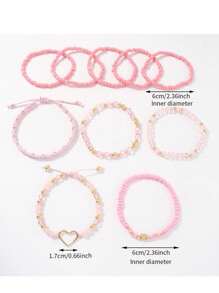 10pcs/Set Handmade Bohemian Style Beaded Heart Decor Bracelets For Women, Jewelry Set