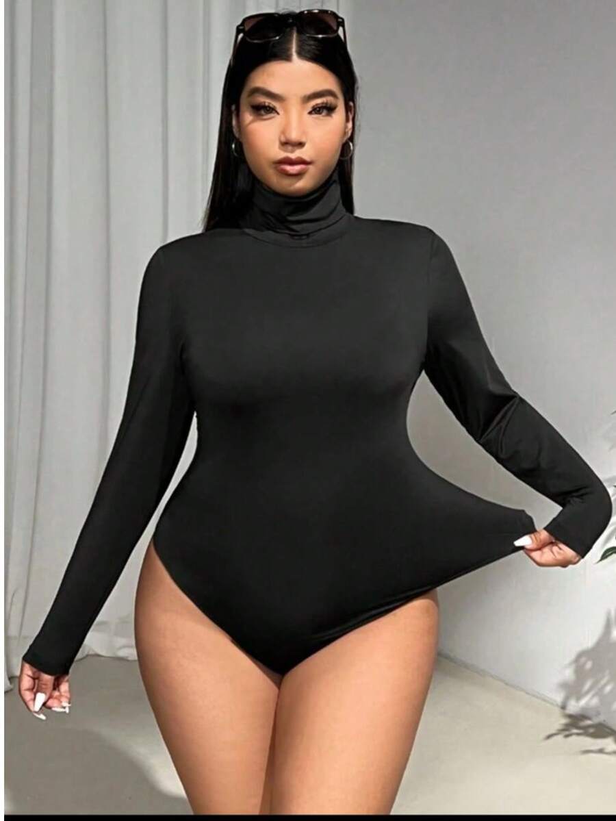 Plus Size Body Bori Long Sleeve Suplex Leotard Large Size G1 G2 G3 - 黑色 - 查看 1