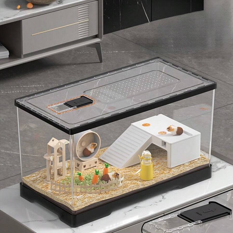 Hamster Cage, Transparent Hamster Luxury Villa, Acrylic Small Pet Cage, Suitable For Hamsters, Gerbils, Chinchillas, Large Space Anti-Chew Accessories - Clear - View 1