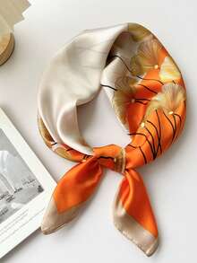 1条女士印花围巾，时尚仿丝领巾，轻盈优雅方巾，适合搭配连衣裙 - 彩色 - 查看 4