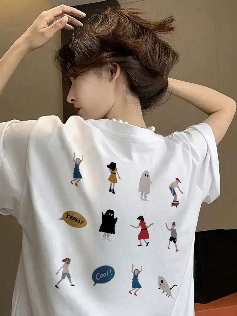 200g Pure Cotton T-Shirt 2025 Summer Ladies New Short Sleeve Pure Cotton Holiday Pattern Short Sleeve Round Neck Couple Wear Small Shirt Tops - 白色 - 查看 1