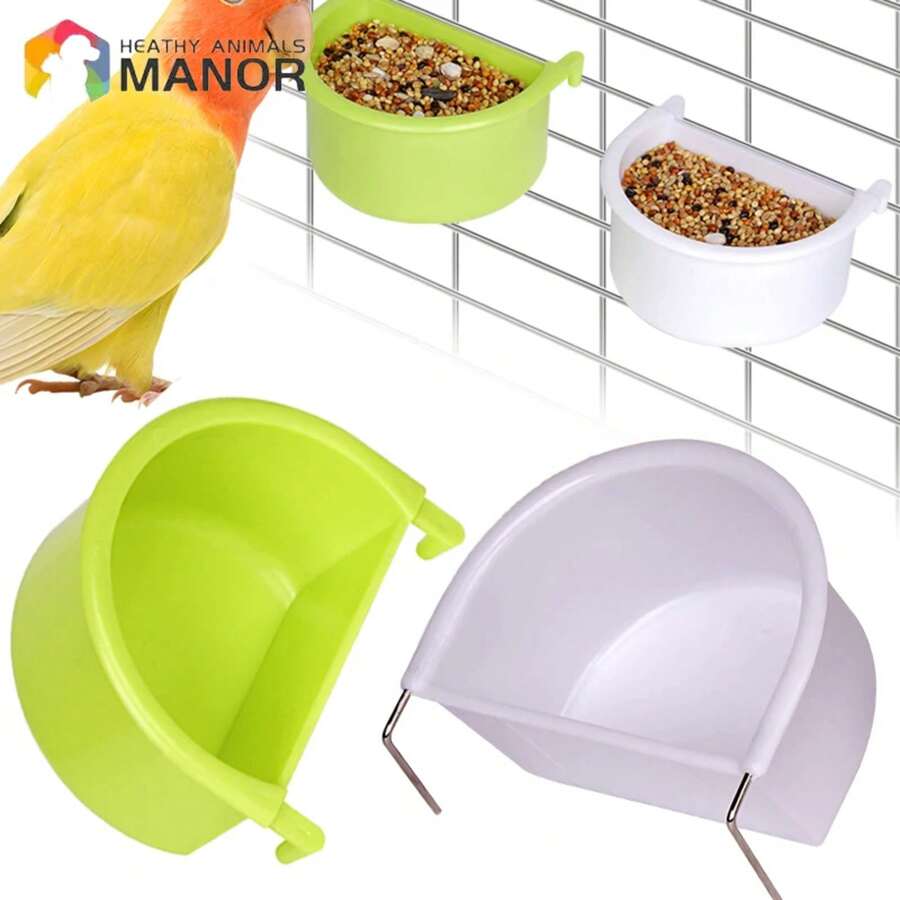 New 2pcs Bird Feeding Dish Easy To Install Bird Cage Feeder Bowl For ... - Ordinary Feeding Dish For Parrot Cage Spring Tray