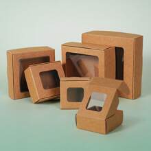 20pcs Mini Paper Boxes With Display Window, Foldable Small Paper Boxes Suitable For Packaging Chocolate, Candle, Handmade Soap, Favors, For Party Or Wedding