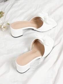 Glänzende weiße quadratische Muster Mode High Heel Sandalen, Frauen Plateau-Absatz Slip-On elegante Kleider Schuhe mit Schleife