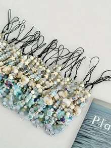 1pc Blue Star Shell Beaded Phone Strap, Lovely Charm Chain Lanyard, Keychain, Camera Strap, Phone Case Decor, Women's Backpack Pendant Gifts For Mother, Family, Friends, Birthday, Holiday Phone Charm, Phone Chain - Blue - View 9