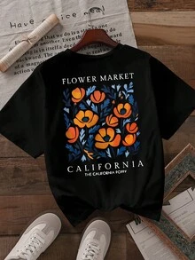 Áo thun tay ngắn in họa tiết hoa Howell All-Match thời trang dành cho nữ, áo thun họa tiết hoa quyến rũ, cổ tròn, áo thun họa tiết dành cho nữ - màu đen - Xem 3