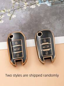 3pcs/Set Peugeot Car Key Case, TPU Soft Shell Protective Cover + Zinc Alloy Key Chain For Peugeot 3-Button Folding Car Key