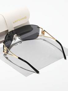 LINFEMAND 时尚无框一体式眼镜，带装饰性镜腿，适合女士，Y2K 风格派对配饰，节日礼物，学院风，适合返校季，包裹式镜腿装饰 - 彩色 - 查看 9